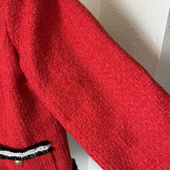 Talbots Red Tweed Jacket Size 12P Fringe Gold Buttons Red White Old Money Preppy - Picture 6 of 14